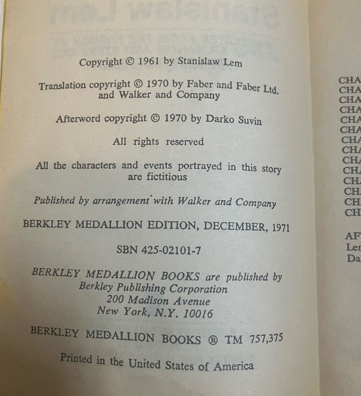 Solaris By Stanislaw Lem First Time In Paperback 1971 Berkley Medallion Used