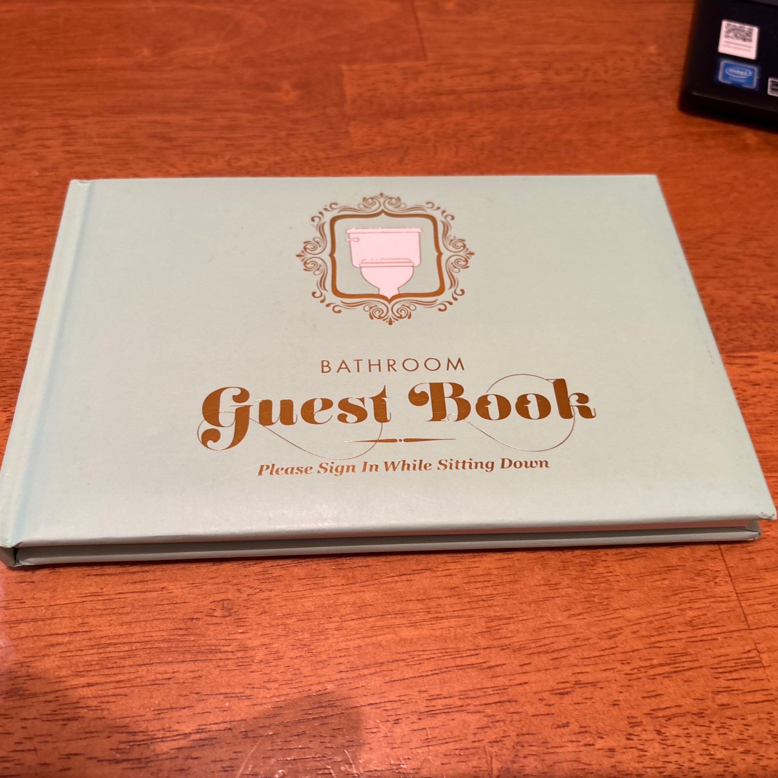 Funny Bathroom Guest Book Novelty Toilet Sign-In Book Aqua Gold Hardcover