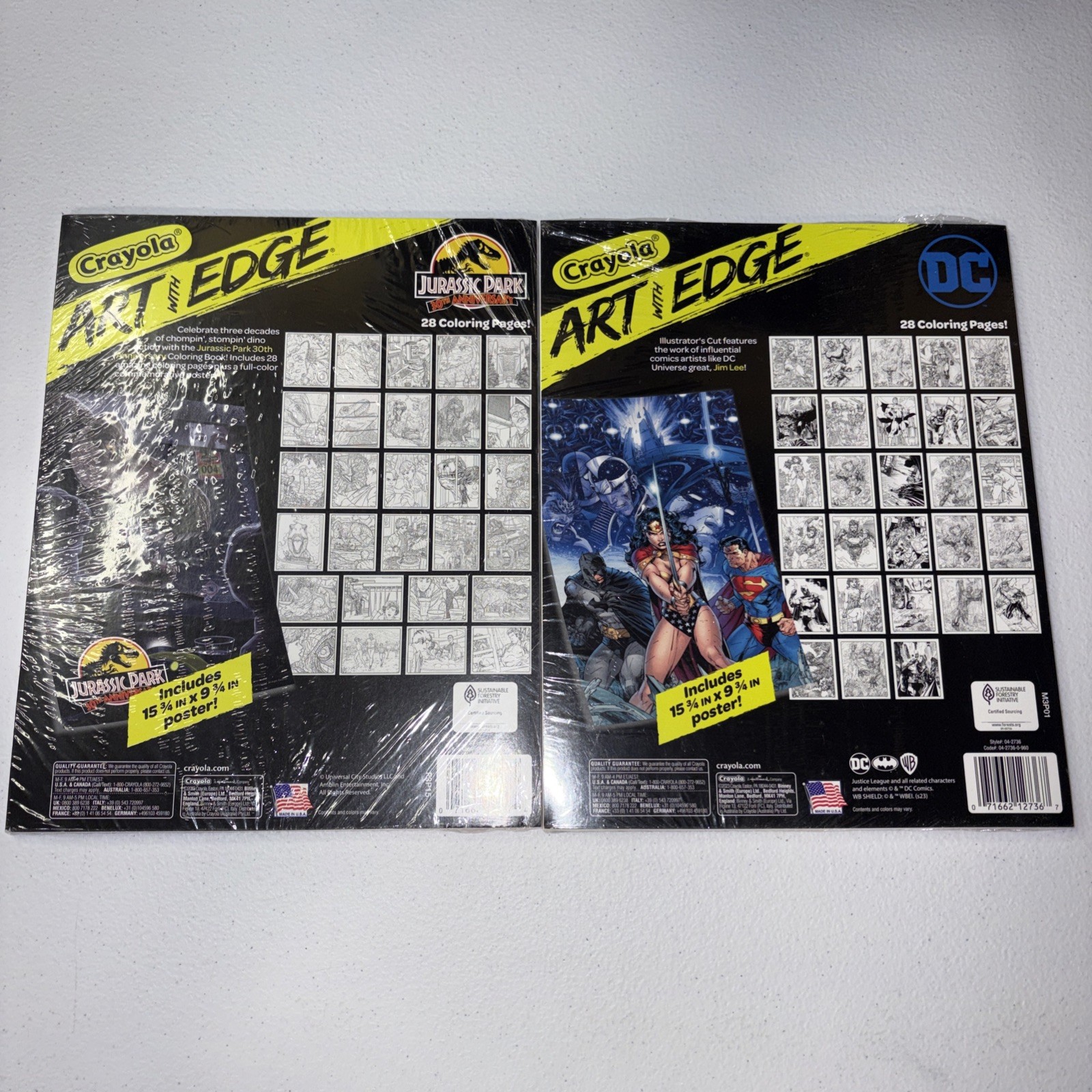 New Jurassic Park 30th Anniversary & DC Crayola Art Edge Coloring Book 28 Pages