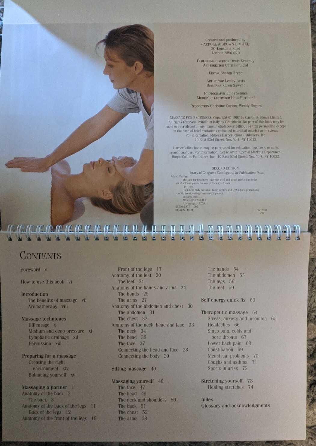 Massage for Beginners by Marilyn Aslani (1997, Trade Paperback) Spiral Bound