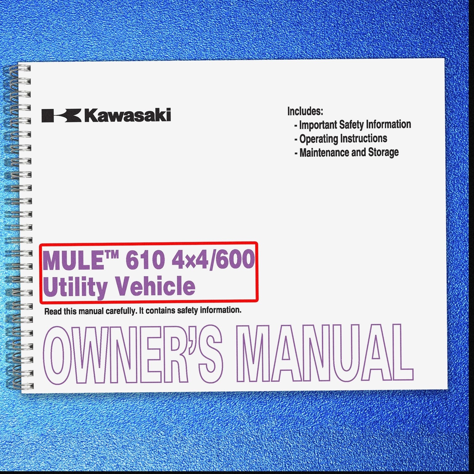 KAWASAKI Mule 610 4×4 600 Owners Manual – STEEL WIRE BOUND – STURDY COVERING