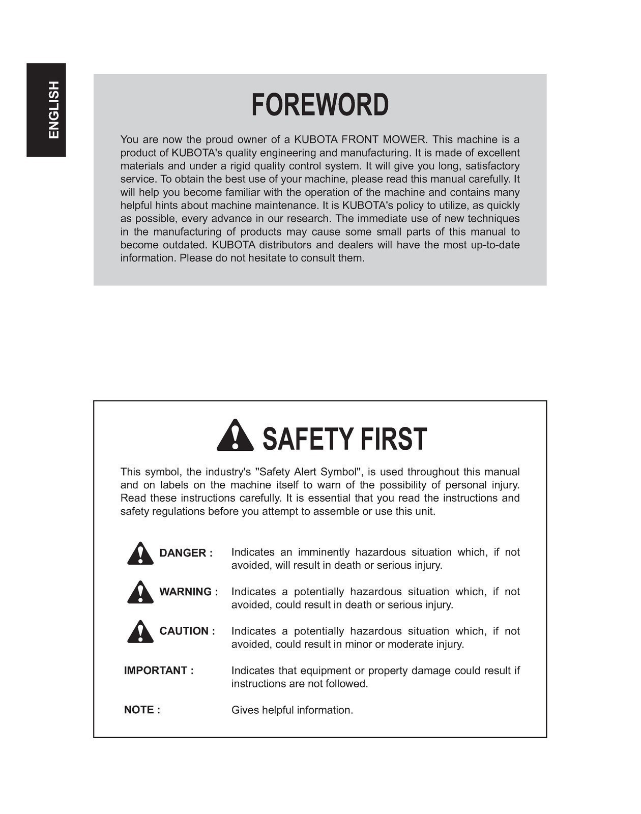 KUBOTA F2690E F2690 F3990 Mower Operators Manual – SPIRAL BOUND, TOUGH COVERING