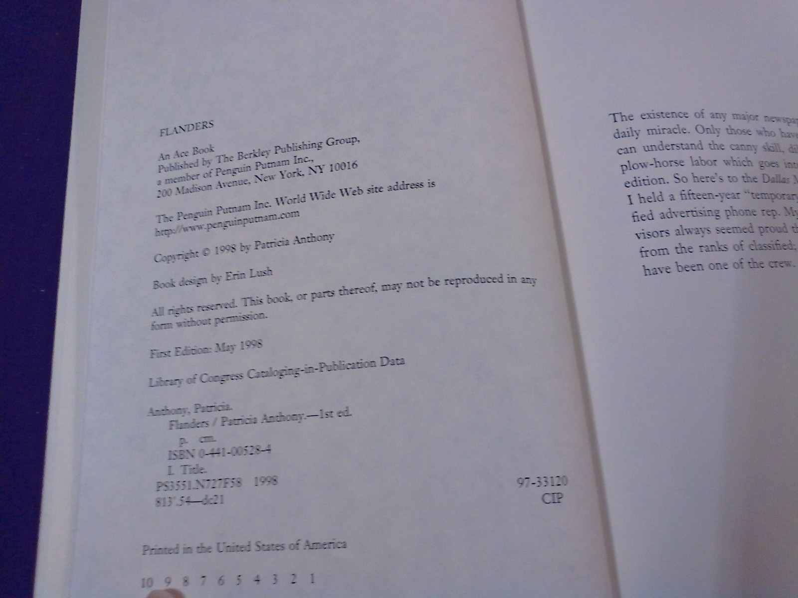 1998 FLANDERS Hardcover Book by PATRICIA ANTHONY
