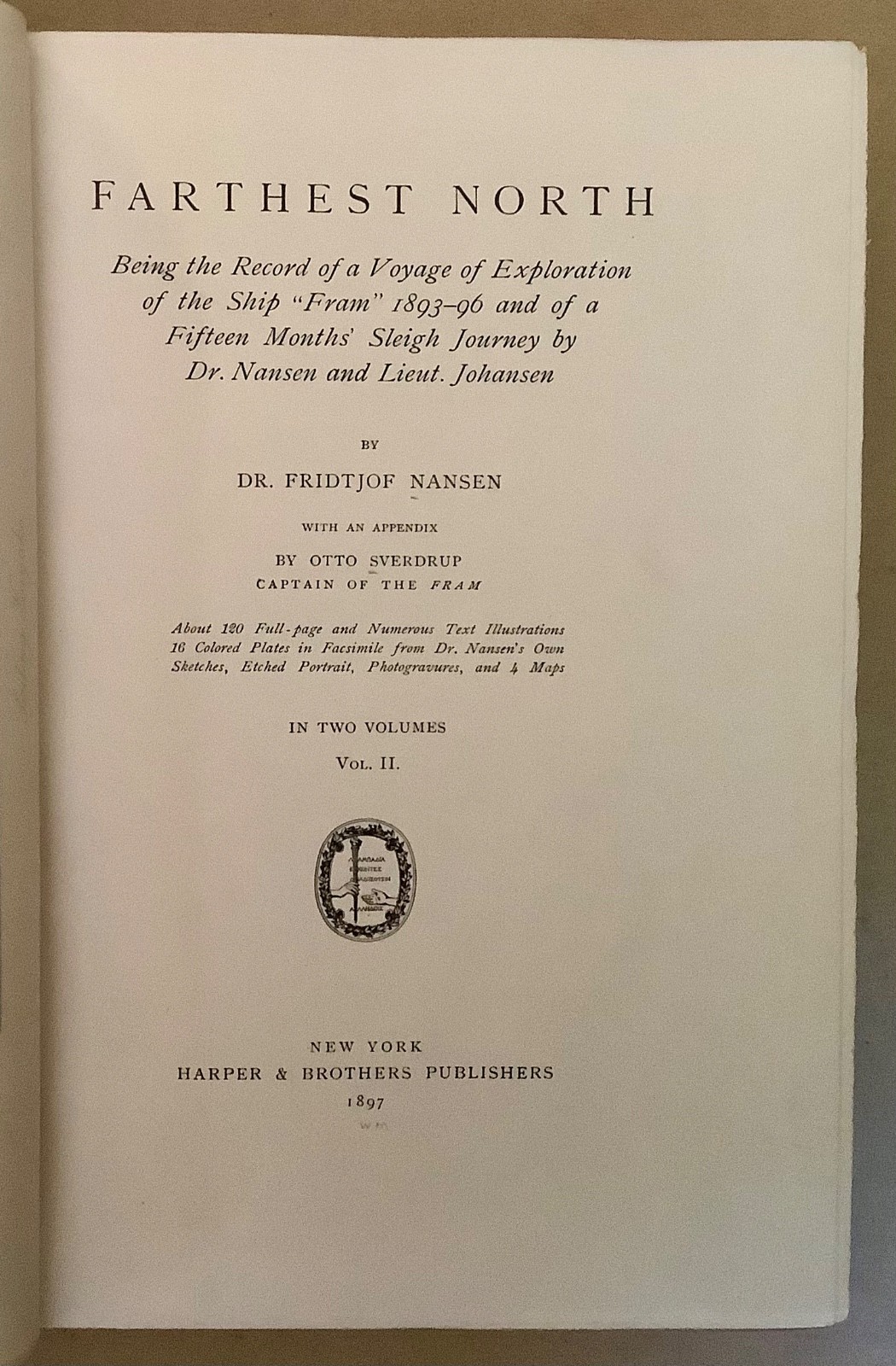 Nanson, Fridtjof Dr. FARTHEST NORTH, 1897, FIRST AMERICAN ED. FULL CALF BINDING.