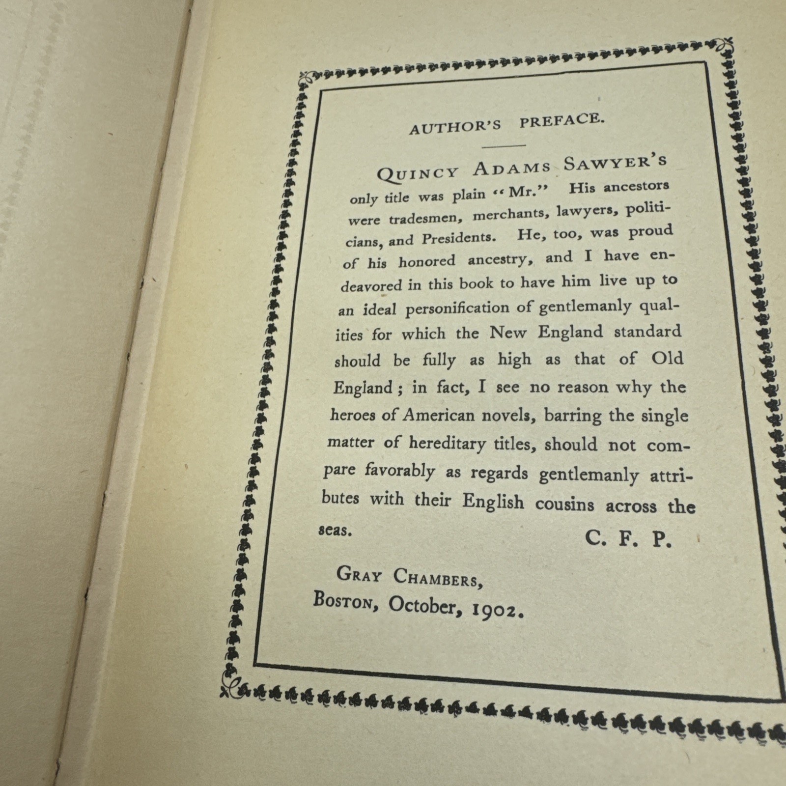 Quincy Adams Sawyer Charles Felton Pidgin 1902 Antique Novel New England Home Li