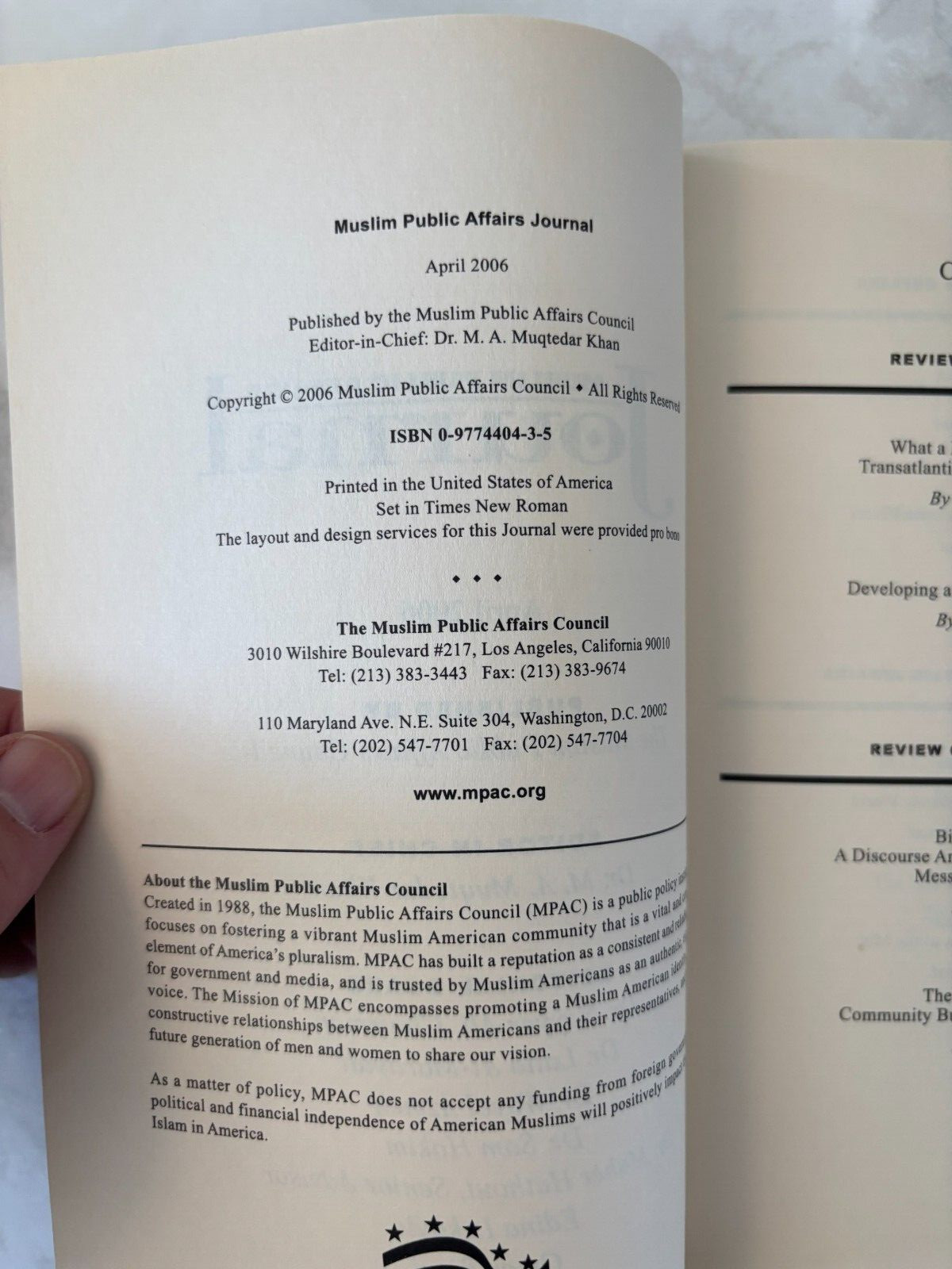 2006 Muslim Public Affairs Journal – Many Authors – Paperback – Islamic Affairs
