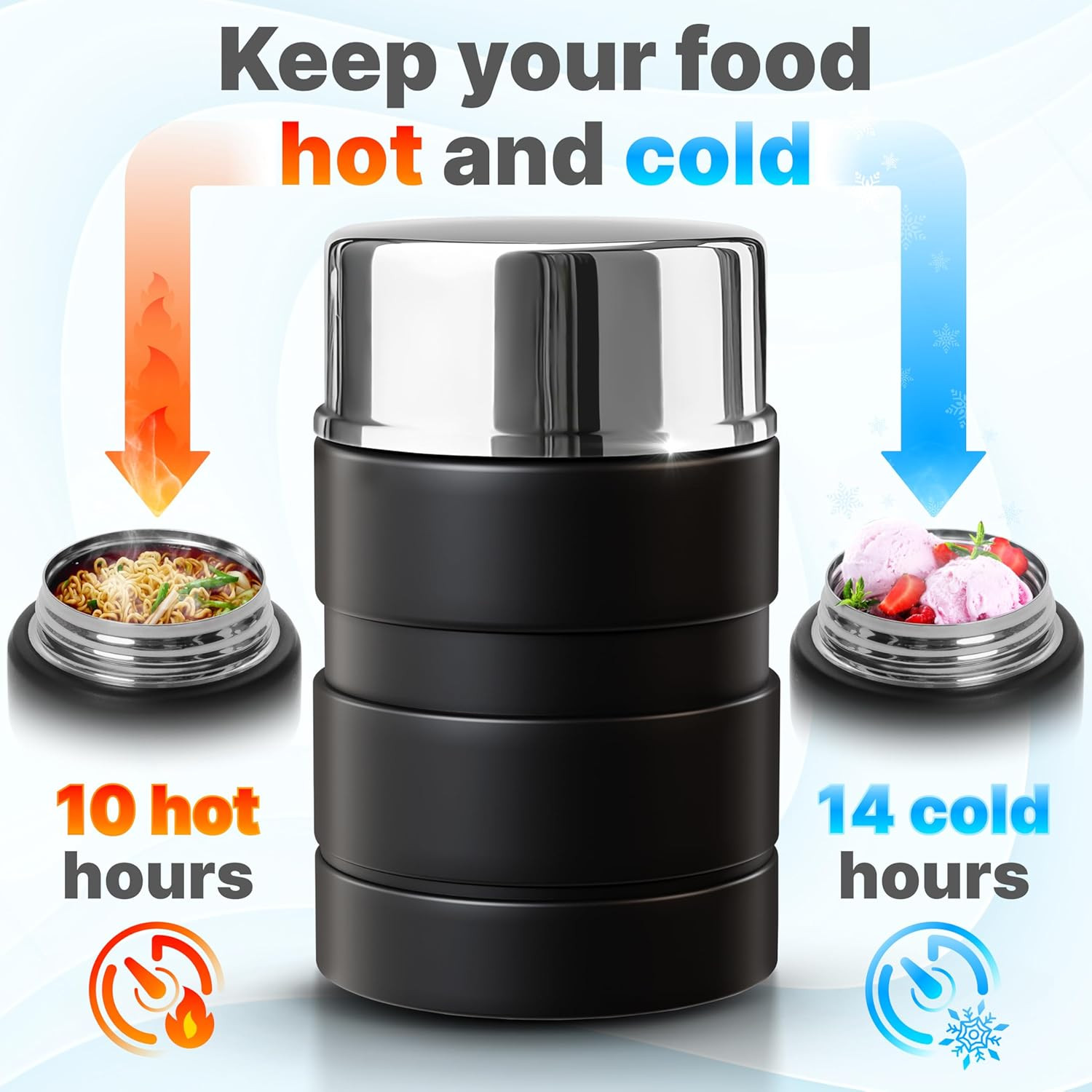 Earth&Me Stainless Steel Thermo for Hot 17OZ with Folding Spoon, Vacuum Insulat