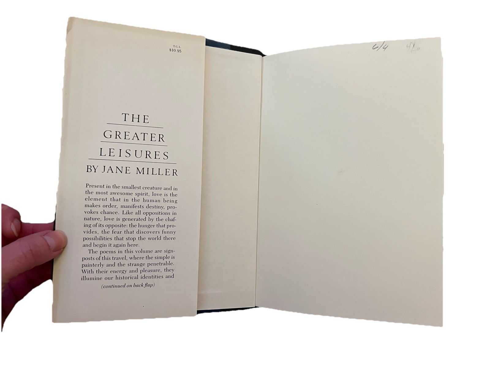 THE GREATER LEISURES 1ST ED (National Poetry Series) By Jane Miller – HC w DJ