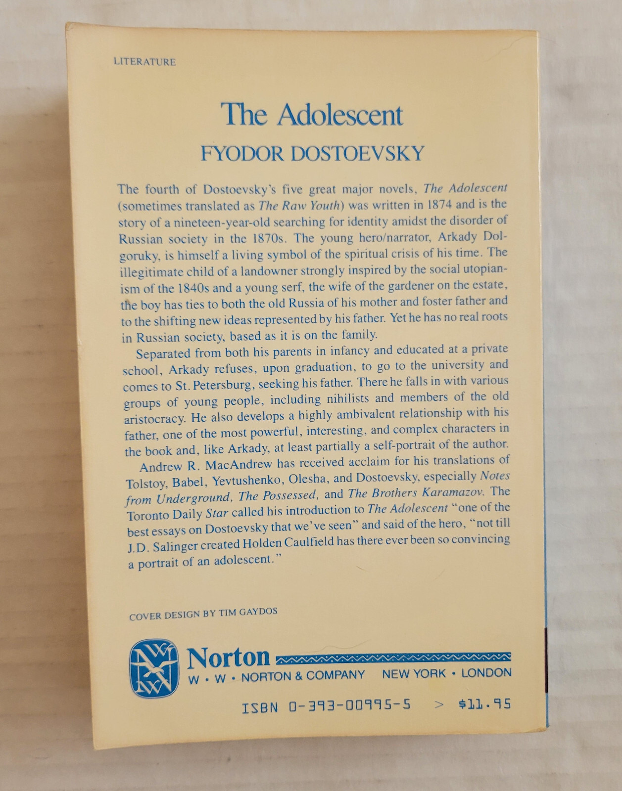 The Adolescent-Fyodor Dostoevsky-Trade Paperback-1981-Very Good
