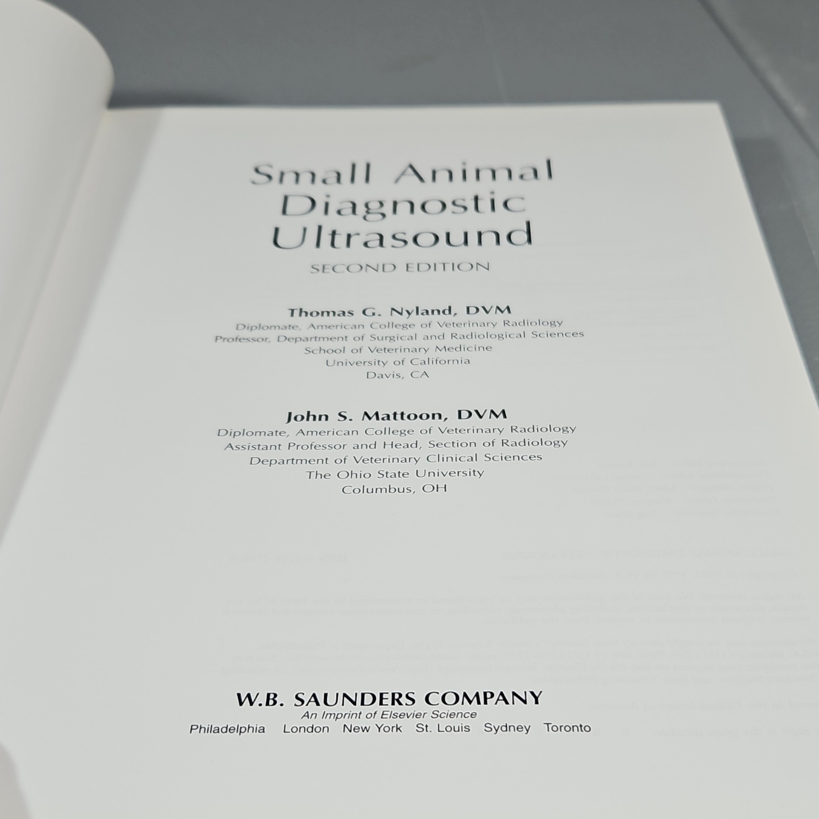 Small Animal Diagnostic Ultrasound Nyland & Mattoon Second Edition Hardcover
