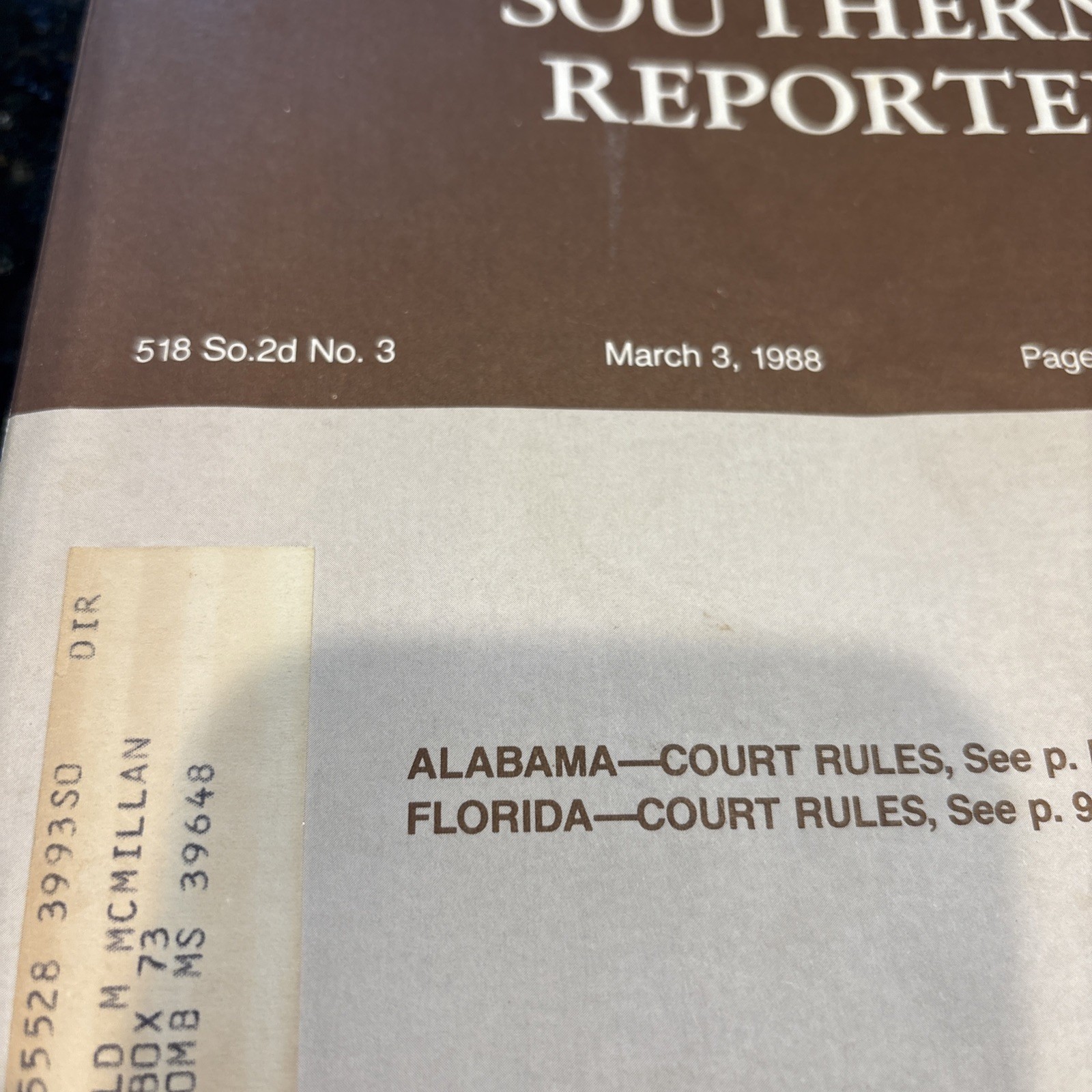 West’s Southern Reporter 518 So.2d March 3, 1988 No. 3 Paperback