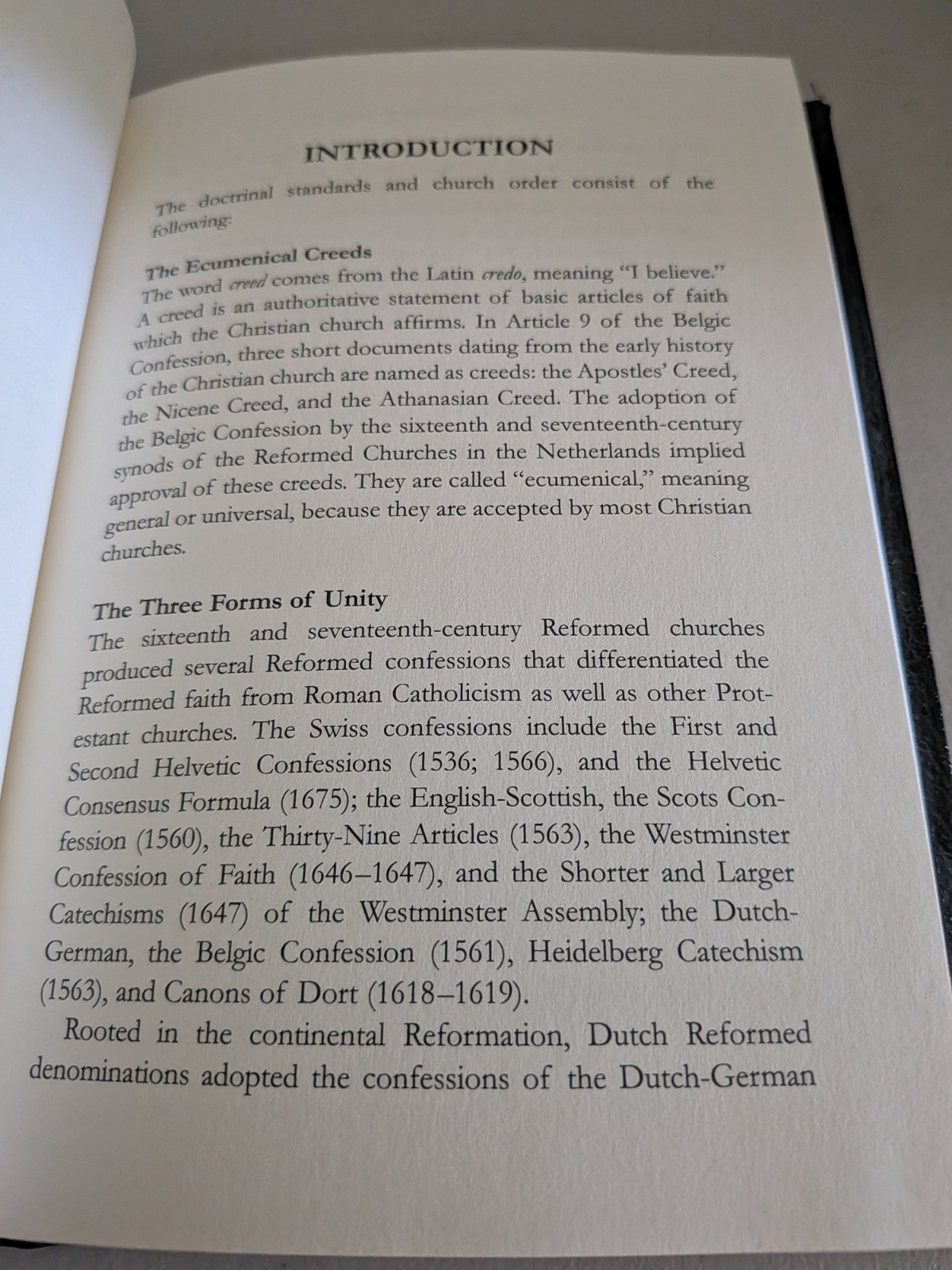 THE THREE FORMS OF UNITY: Belgic Confession of Faith…HB Like New, Intro Beeke