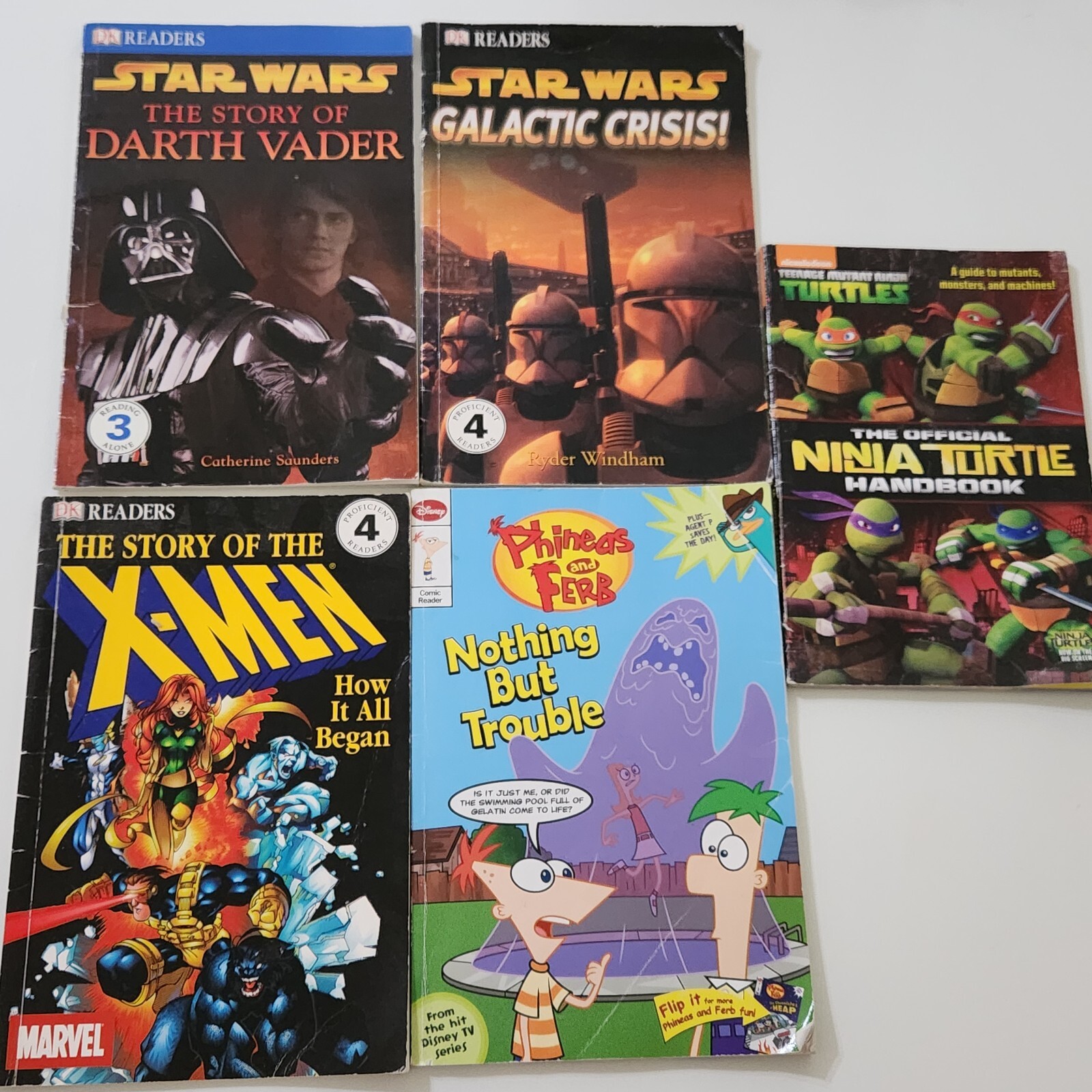 Lot 5 Level 3 & 4 Readers Comic Paperback Books Mixed Star Wars X-Men Turtles