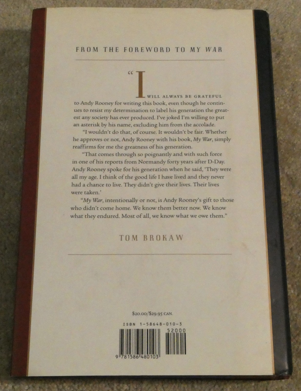 My War Hardcover DJ Book Andy Rooney 1st Public Affairs Edition 2000